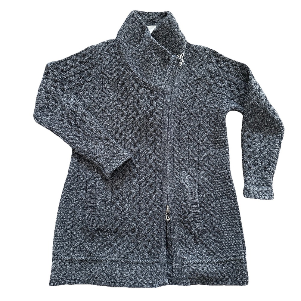 Aran Crafts Cable Knit Sweater Women Large Merino Wool Gray Made in Ireland NWT